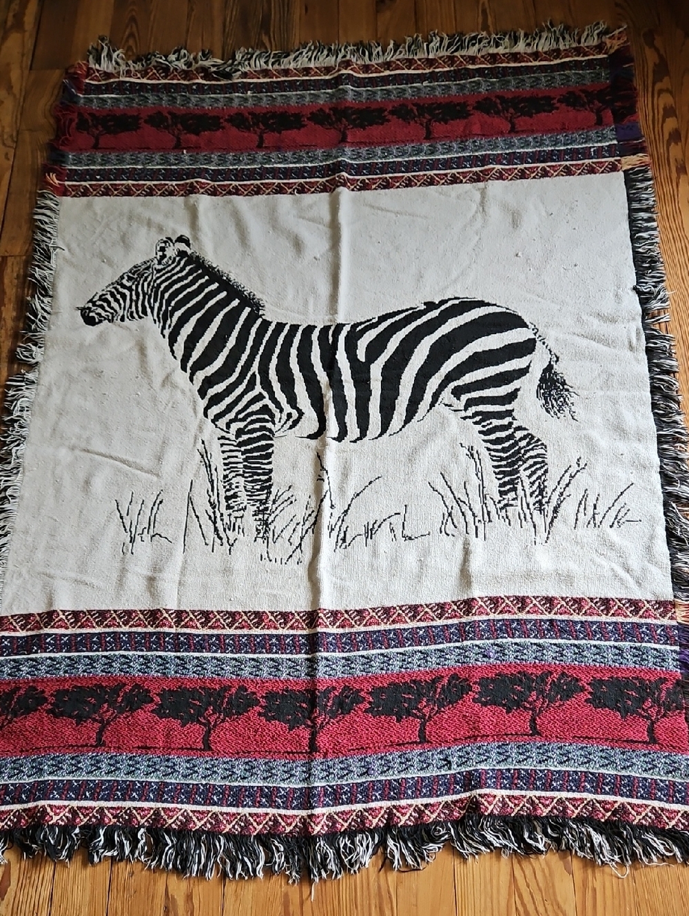 Zebra Graphic Woven Throw Blanket - Black & Cream